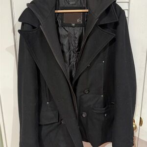 GUESS Men’s Black Heavy Wool Blend Peacoat Jacket – Size L – Double Breasted